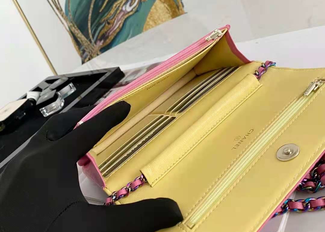 Inclined Shoulder Cowhide 19cm Luxury Brand Wallet With Chain