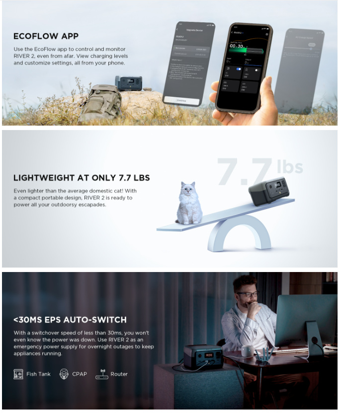 ECOFLOW DELTA 2 1800W 1024Wh LiFePO4 Battery Portable Power Station Emergency Power Backup