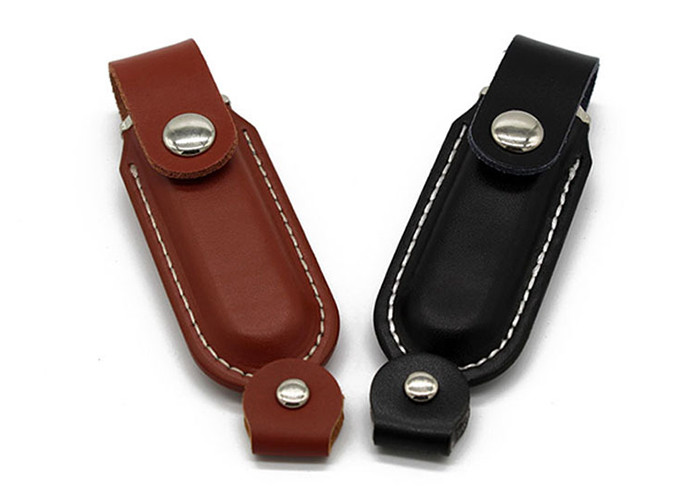 Black Usb 2.0 Memory Stick , Leather Material 16g Usb Stick CE Certification