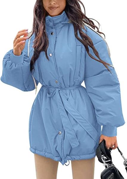 Quality 100% Polyester Belted Ladies Long Puffer Coat Jackets Zipper Closure for sale