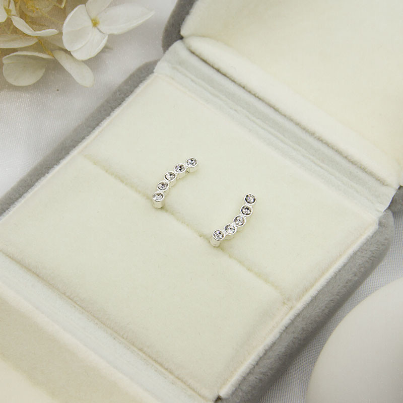 316 Stainless Steel Silver Ear Stud Geometry Letter Design With Shiny Clear Crystals