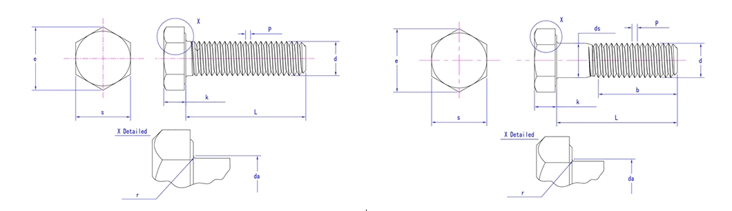 Hexagonal Head Bolts and Nuts Ss 304 316 Stainless Steel Galvanized Steel DIN931 DIN933 Half Thread