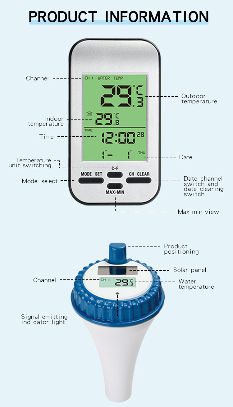 Solar Panel Charges Batteries Digital Water Temperature Monitoring Wireless Aquaculture Instant Read Thermometer