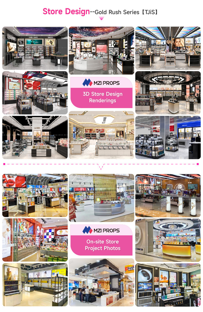 Beauty Store Showcase Famous Brand Glass Counter With Light-trips For Cosmetic Shop Display And Skincare Store Design
