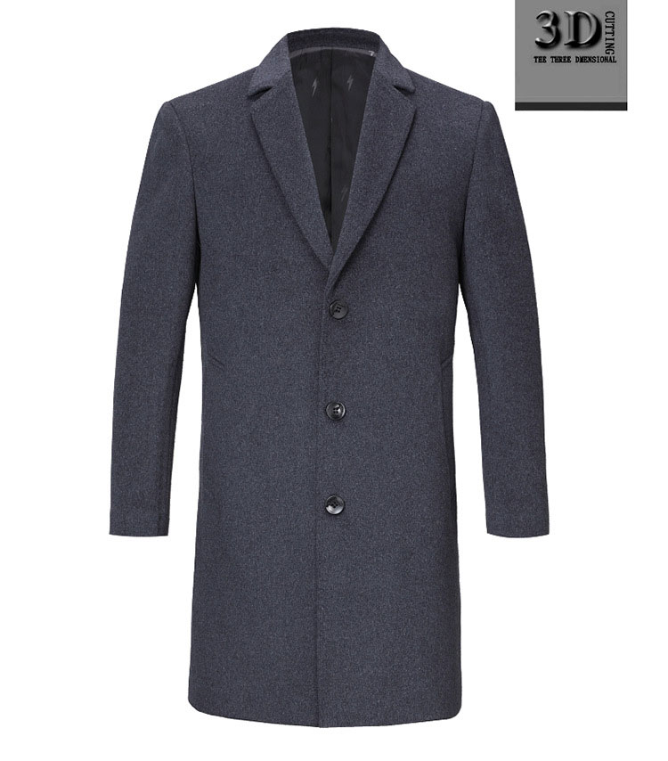 Standard Thickness Winter Men's Woolen Coat with Suit Collar and Mid-Length Back Split