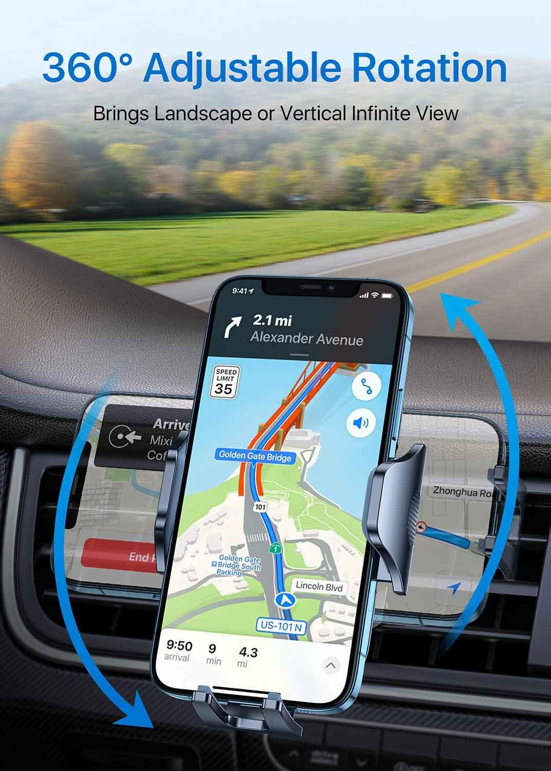 360 Degree Rotation Air Vent Phone Mount Stable Clip for 4inch 7inch phone