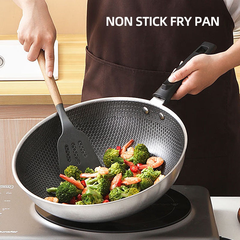 Silver Cooking Kitchen Metal Cooking Pan Glass Cover Non Stick Frying Pan