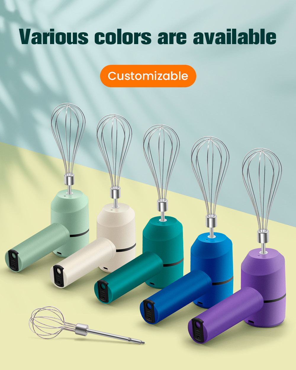 White Handheld 20W Electric Rechargeable Egg Beater With 3 Speed Adjustment