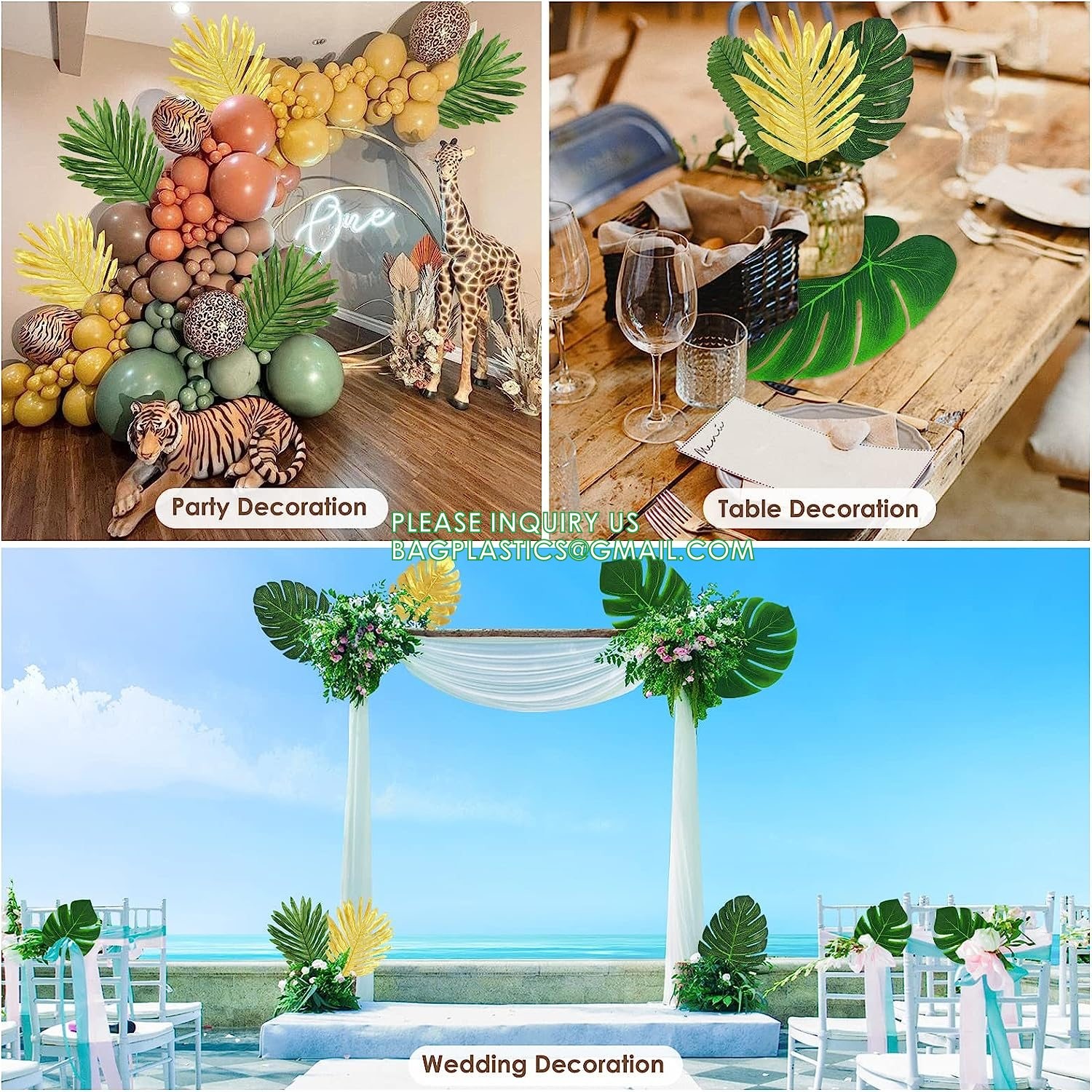 Palm Leaves Artificial Tropical Monstera-84Pcs 6 Kinds Large Small Green Fake Palm Leaf with Stems for Safari Jungle