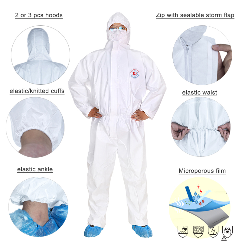 PPE Non Woven Hazmat Suit White Chemical Uniform Disposable Jumpsuit Medical