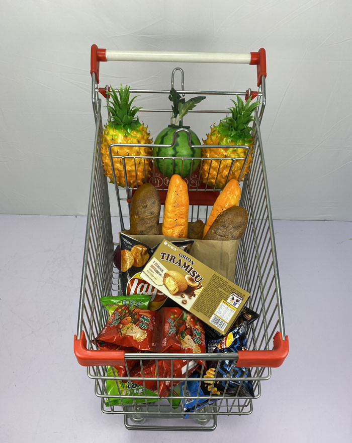 Regular Russian Style Supermarket Grocery Shopping Cart 125L With PU Wheels