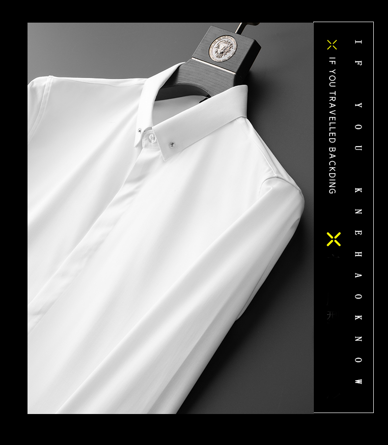 Plain Dyed Men's Long Sleeve Formal Shirt with Stand Collar and Solid Colour Cotton