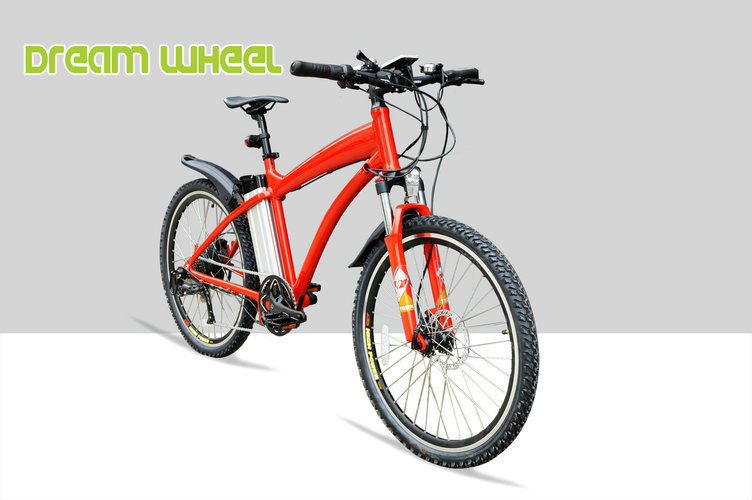 Red 38km/h Electric Pedal Assist Mountain Bike 48V 500W Gear Motor