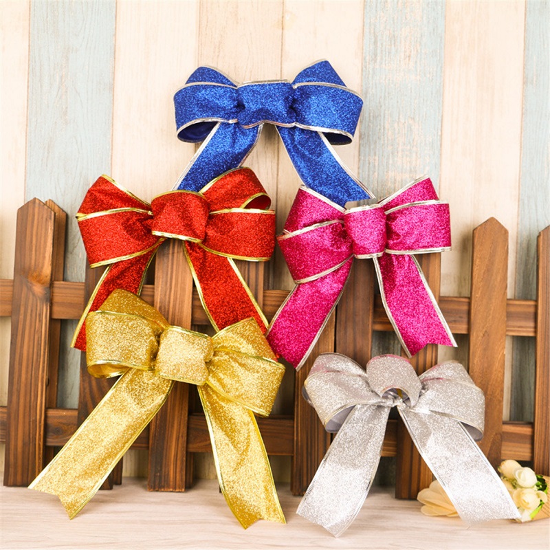 Glitter Ribbon Merry Christmas 5CM Bowknot For Christmas Decoration Metallic Wired Edge Ribbon