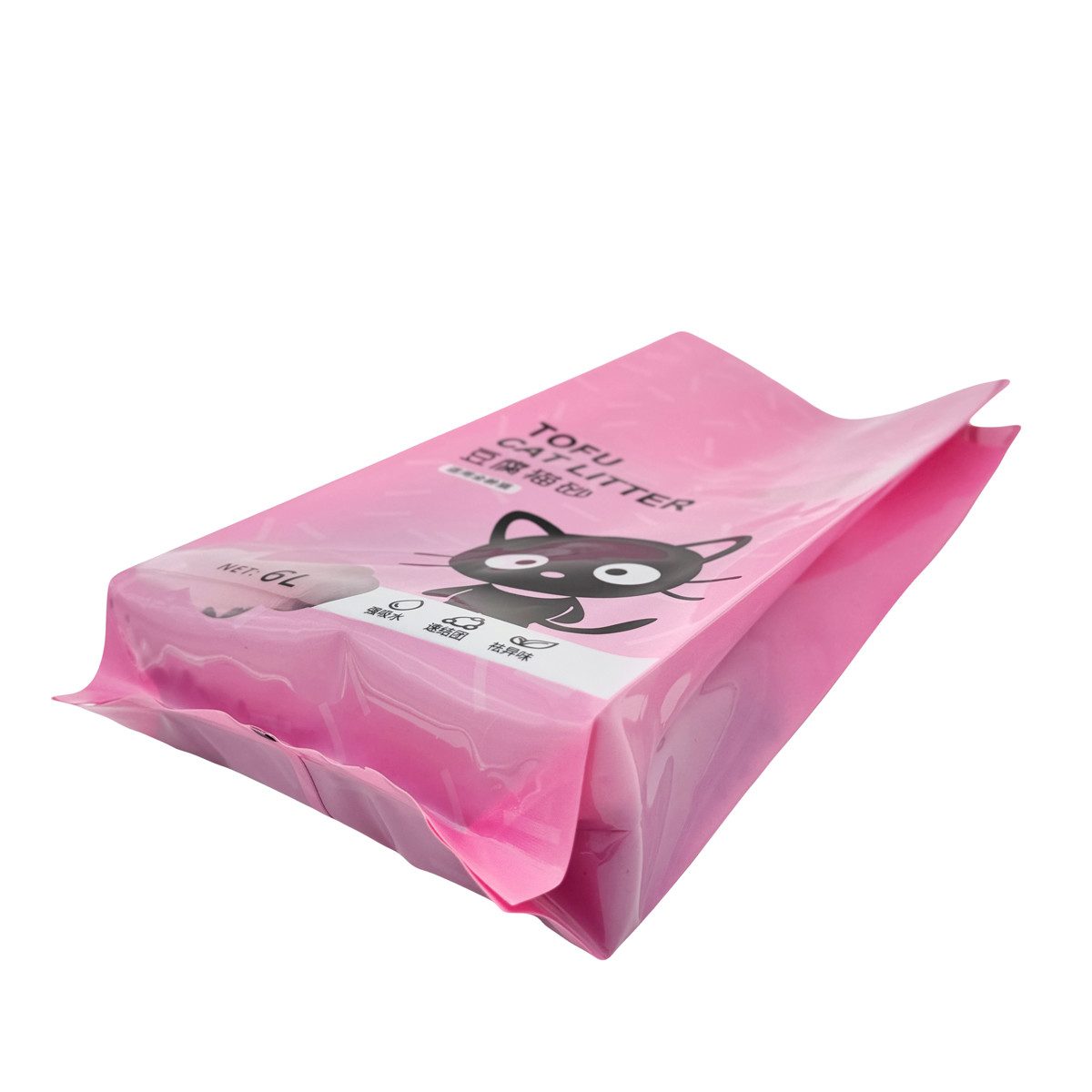 Custom Recyclable Pink Stand Up Flat Bottom Side Gusset 3lb 5lb 10lb Cat Litter Packaging Bags with Clear Window