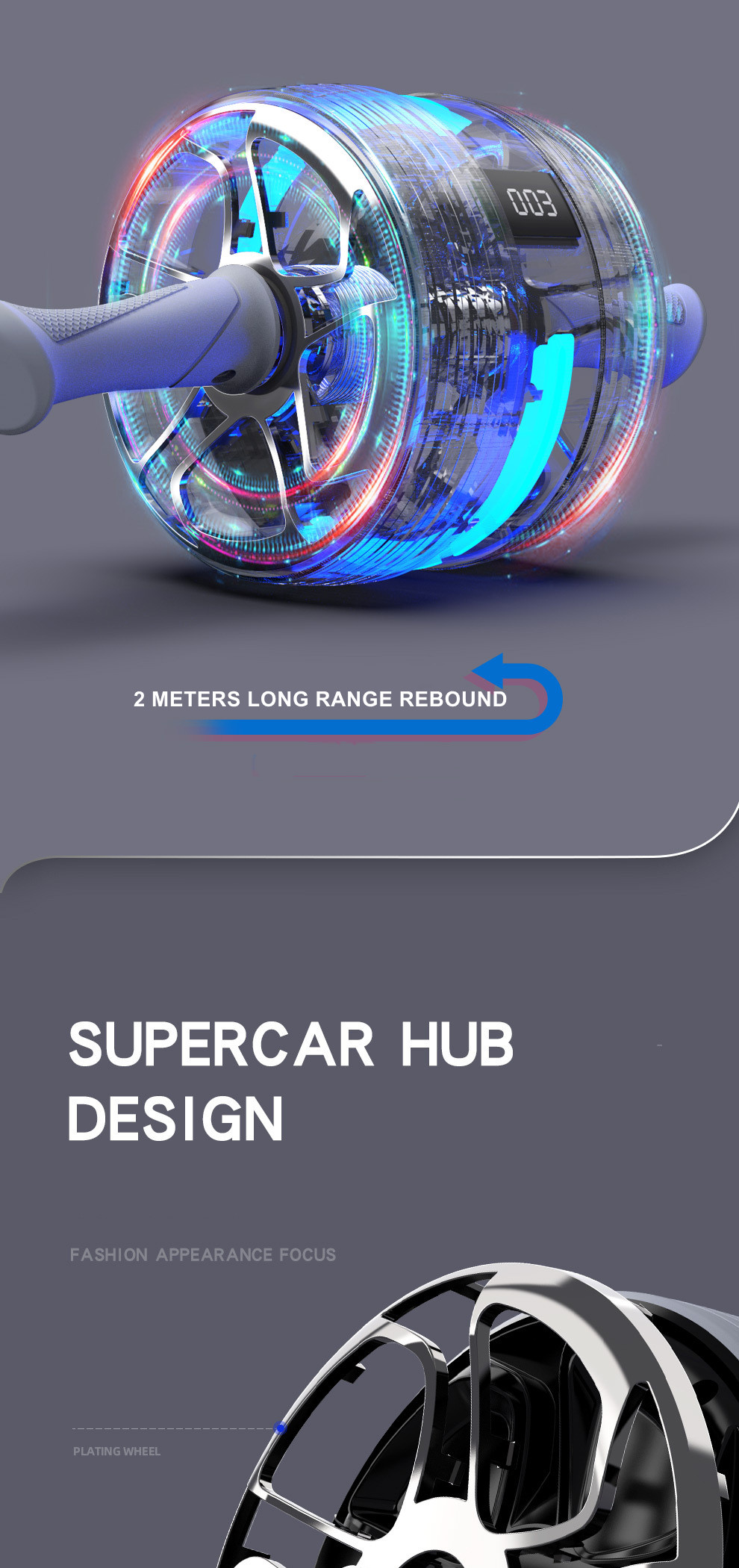LED Display Eco Fitness Gear Ab Wheel No Wobbly Reboundable Ab Wheel Roller Set