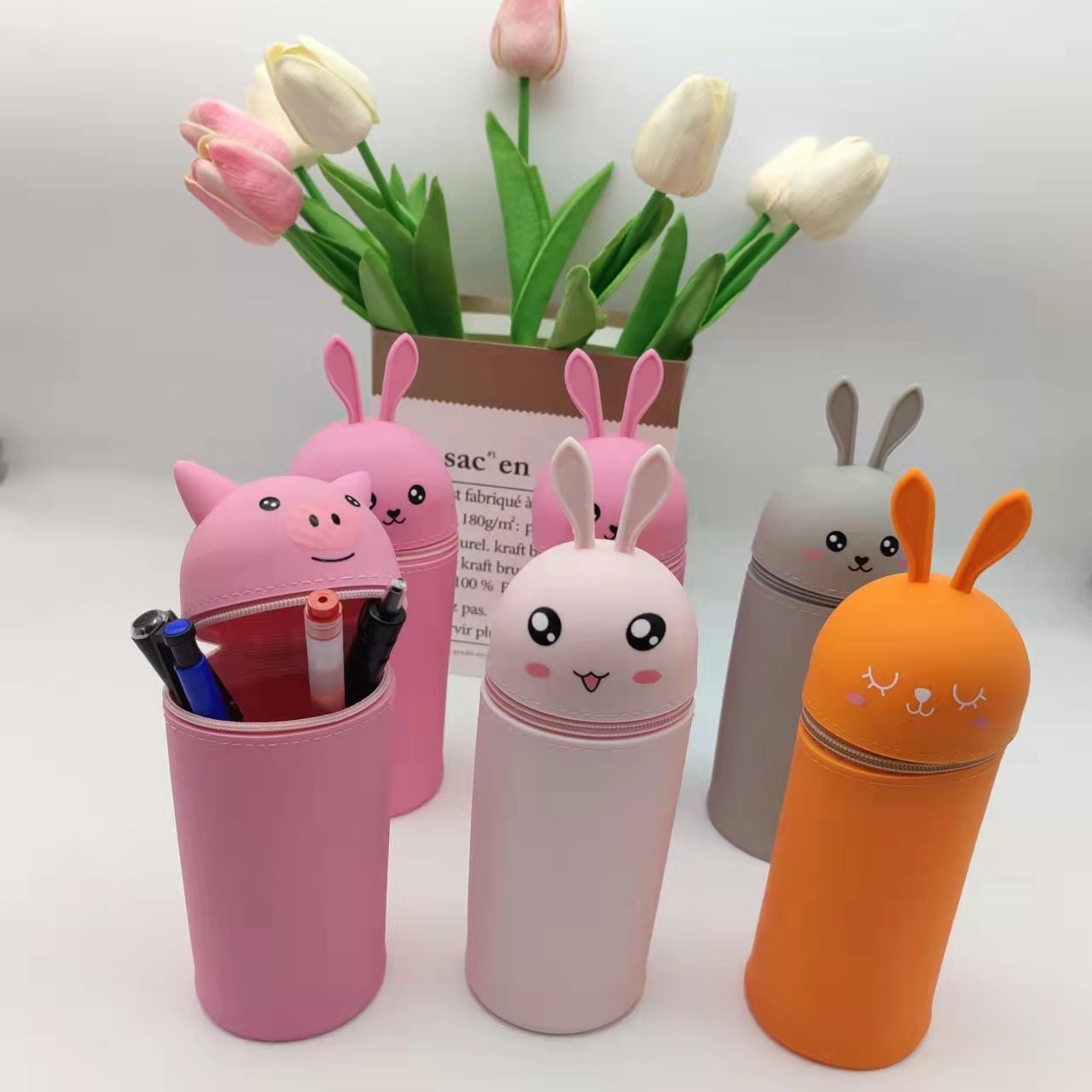 Pencil Case Silicone Pencil Box Pen Bag Holder For Desk Stand Up Pen Case Pencil Box Students Silicone StorageMakeup Bag