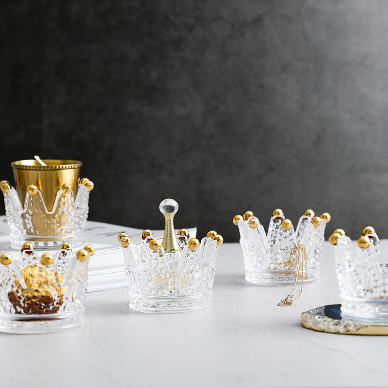 Creative Crystal Mini Crown Glass Candlestick Ashtray Personality Jewelry Storage Box Bar Ktv Aromatherapy Furnishings