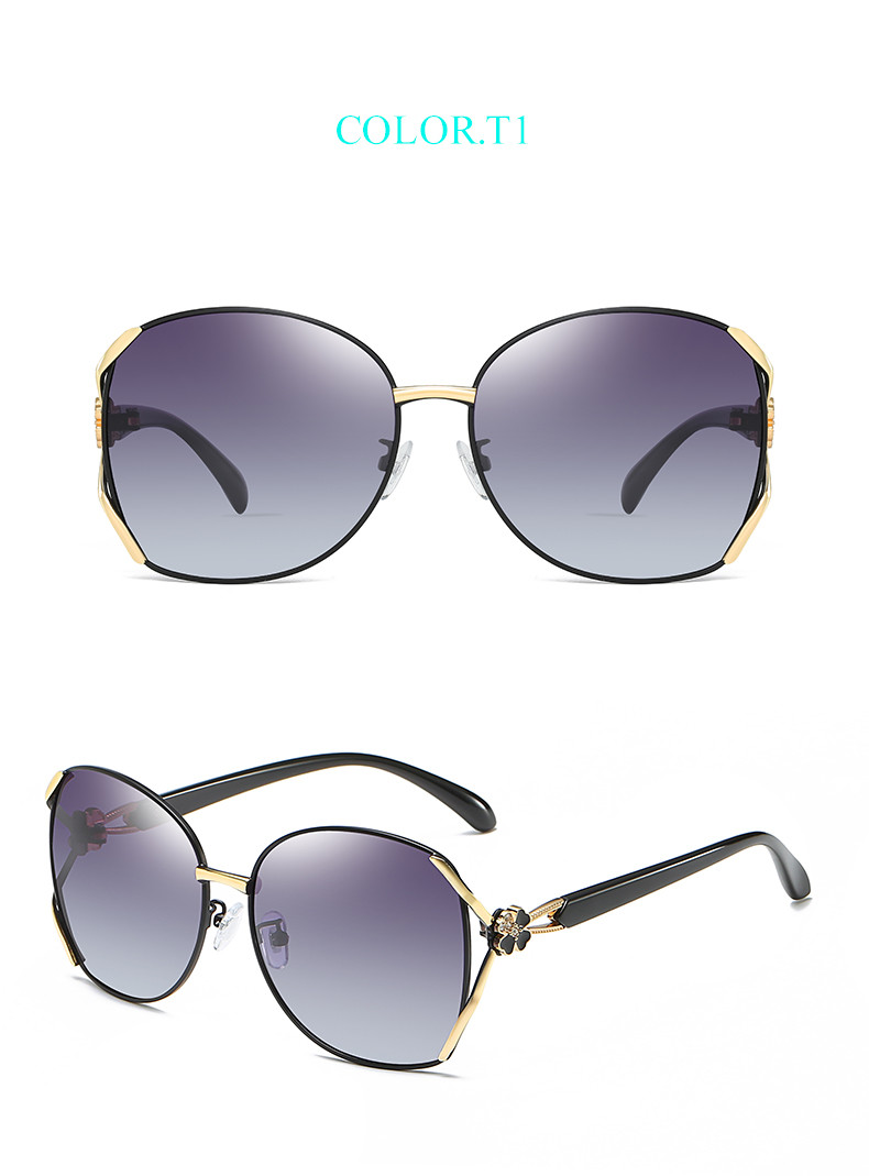 Four Leaf Clover Elegant Glass Lens Metal Frame Polarized Sunglasses Diamond Studded