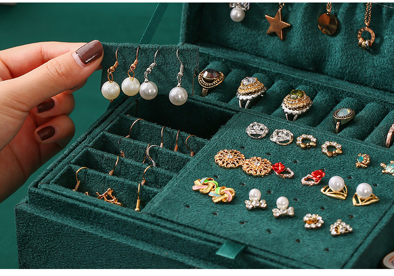 Handmade Velvet Wooden Jewelry Box Organizer For Necklace Earring Ring Bracelet