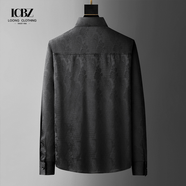 Black Large Size Long Sleeve Cotton Printed Shirt for Men Casual Shirts Slim Fit
