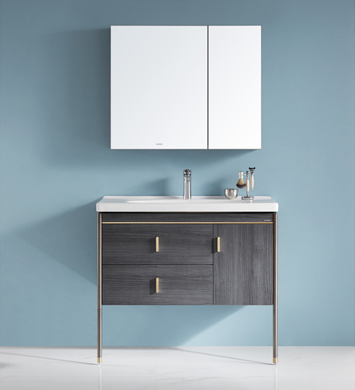 Multilayer Solid Wood Bathroom Cabinet , ARROW Basin Cabinet With Mirror
