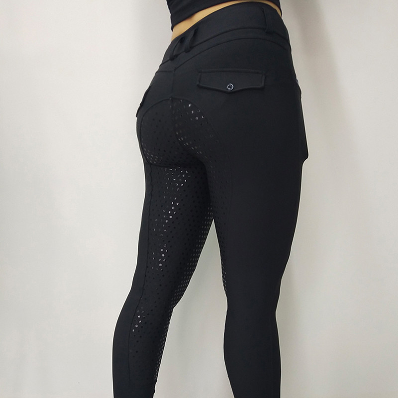 Compression High Waisted Riding Breeches Woman Full Seat Black Equestrian Leggings