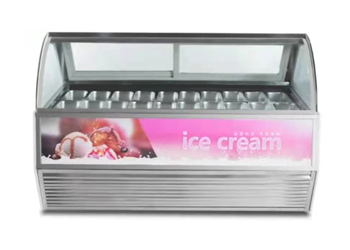 Ice Cream Display Freezer Curved Glass Door With Led Light Heating Wire
