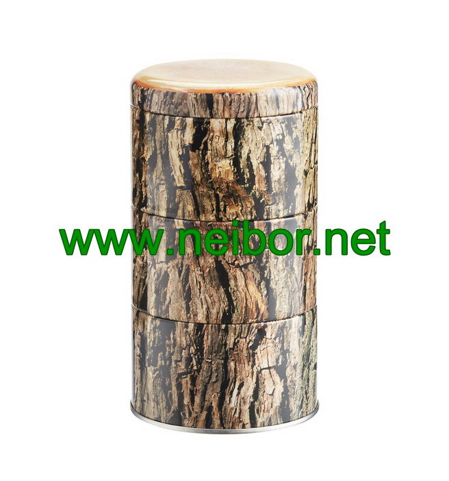 3-Section Woodgrain Gift Tin Storage Box Tea Canister