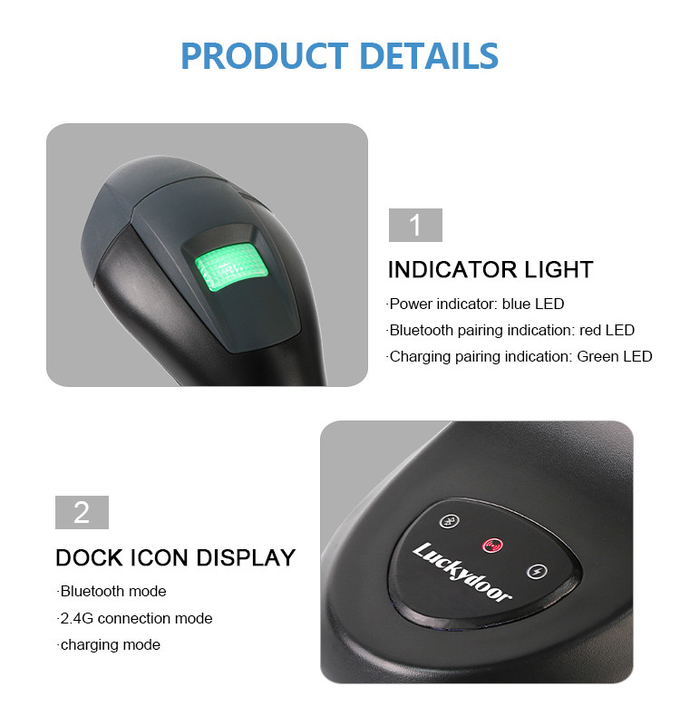 Wireless Bluetooth 1D 2D Barcode Scanner CMOS Imager With Charging Base / Stand