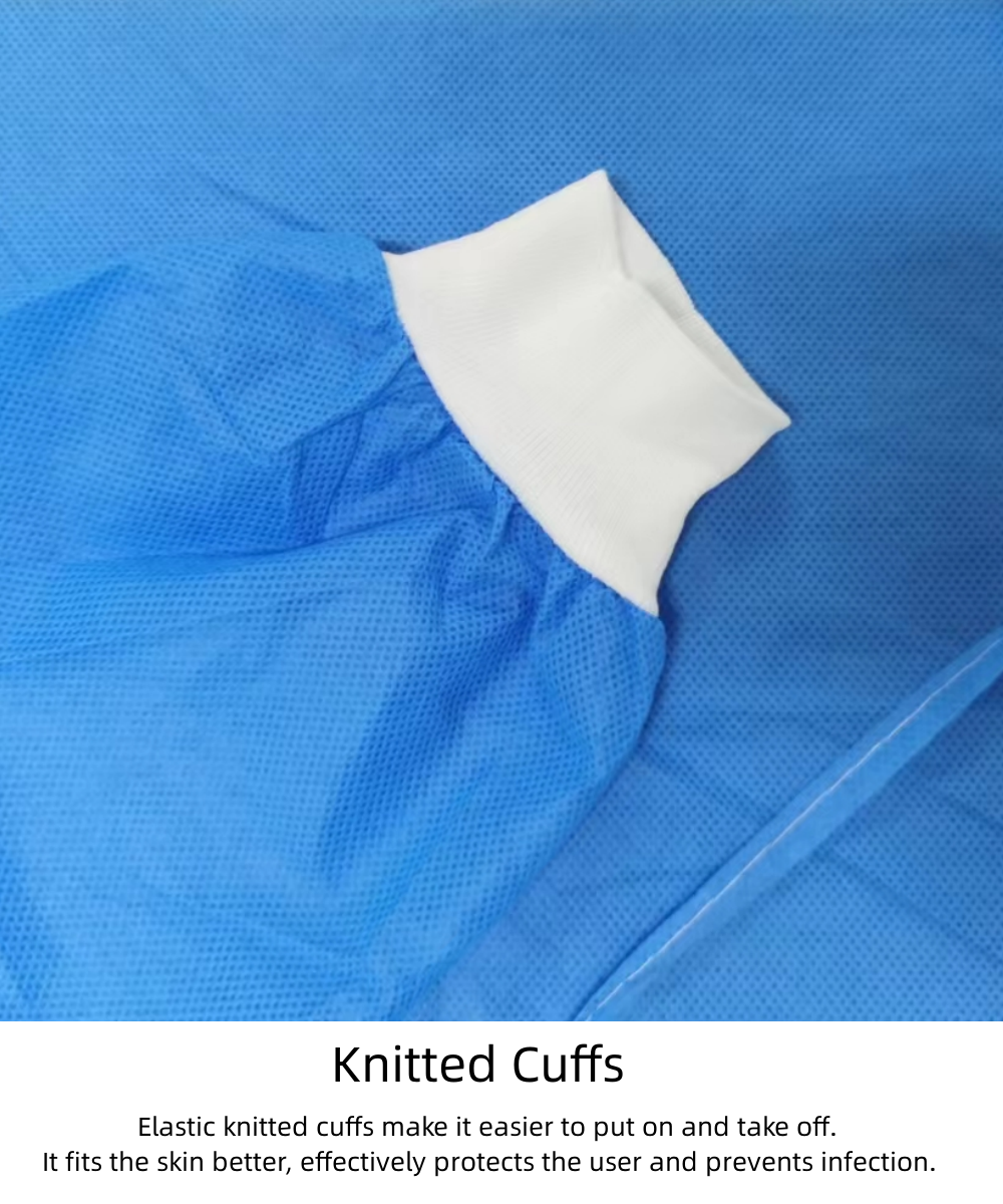 CE Certified Level 2 3 SMS Fabric Isolation Gown With Knitted Cuffs