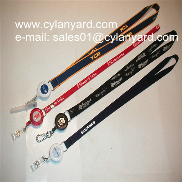 Id badge neckstrap with epoxy dome retractable pull reel