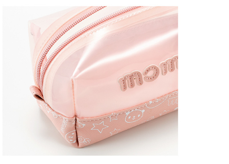 Factory Direct Sell Pink Mesh Leather Cosmetic Bag With Logo Custom