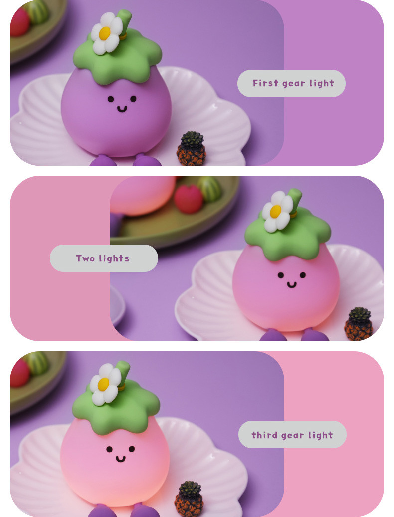 2025 Hot Sale Led Battery Usb Powered Eggplant Night Lights Kids Lamp For Home Decoration Holiday Lighting Night Lights For Gift
