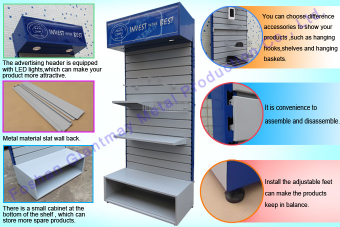 Grocery Shelf Store Mobile Floor Stand Slatwall Display Stands