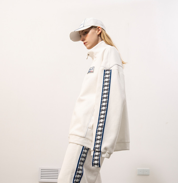 Zip Up Track Hiphop Windproof Soft Stripe Design Casual Stand Up Collar Jacket