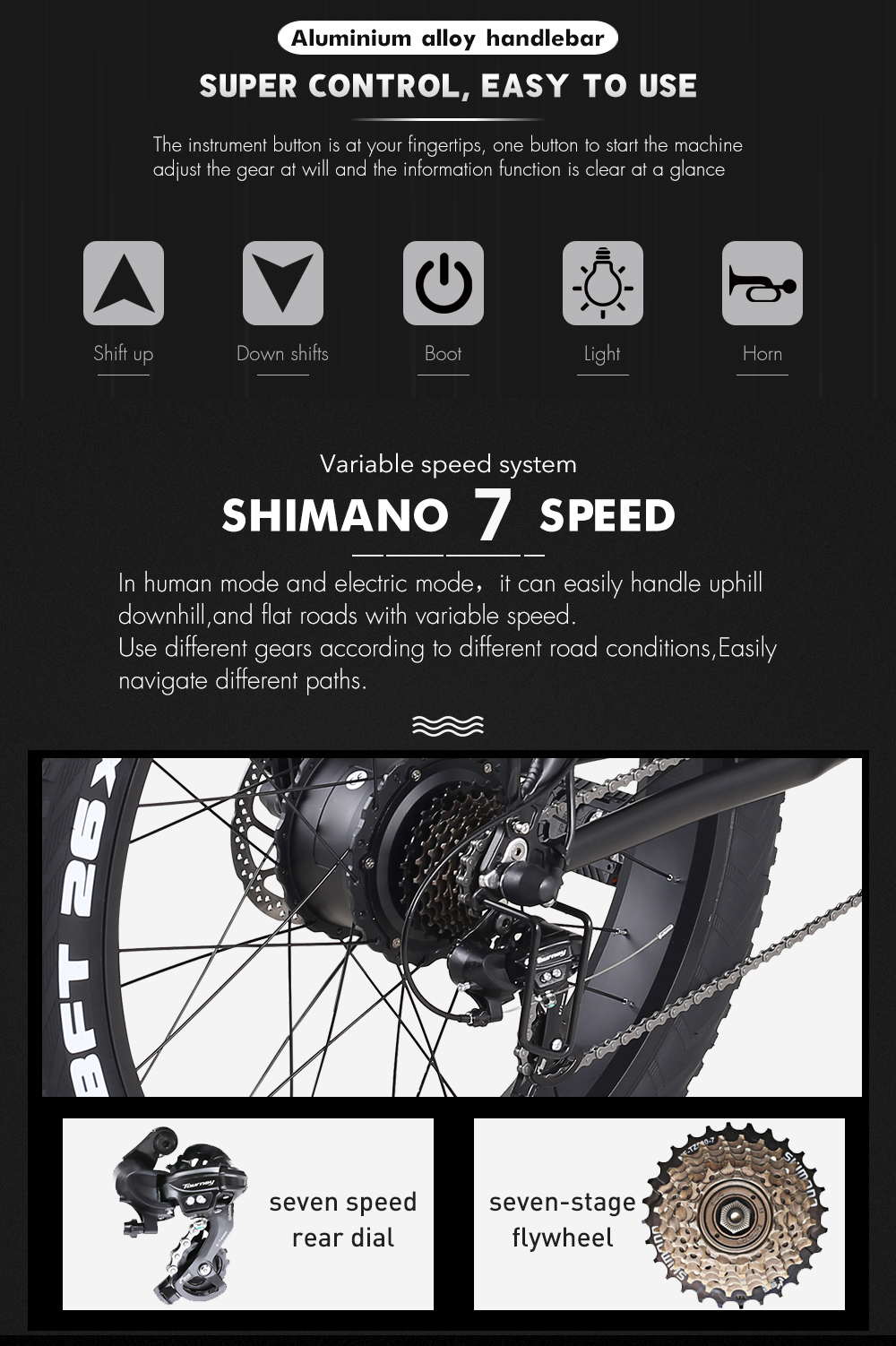 High Power 26 Inch 48V 1000W Fat Tyre Electric Bike With 14Ah - 17Ah Lithium Battery