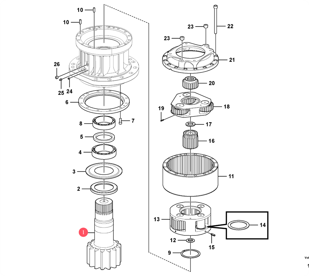 Precision Crafted Excavator Reducer EC950E Swing Shaft Pinion VOE14679603 Components