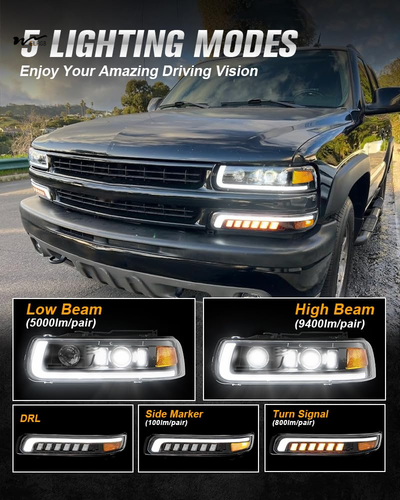 22 x 19.25 x 7 inches LED Headlamps Assembly for Replacement DRL Turn Signal Hi/Low Beam