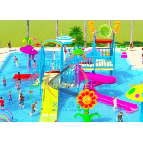23x21m Aqua Amusement Park Playground Water Park Fiberglass Material With Candy Style