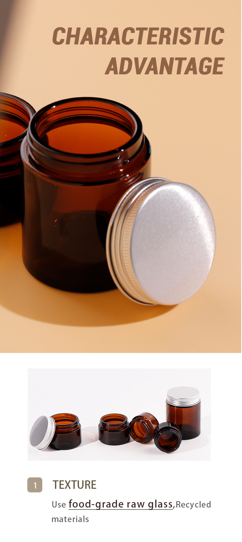 Amber empty body cream cosmetic jars face cream glass jar with aluminum lid