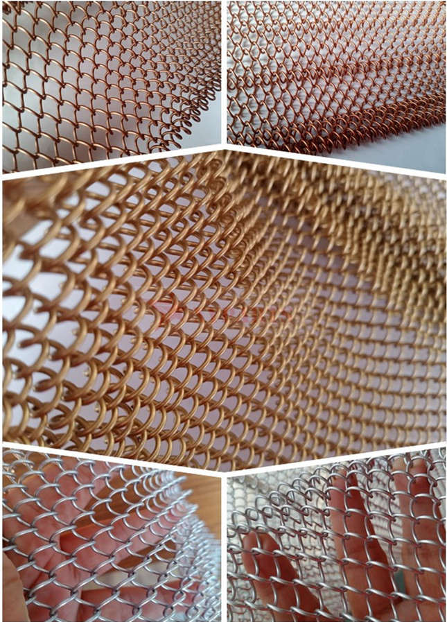 Aluminium Chain Link Metal Mesh Curtain Copper Color For Hotel Decoration
