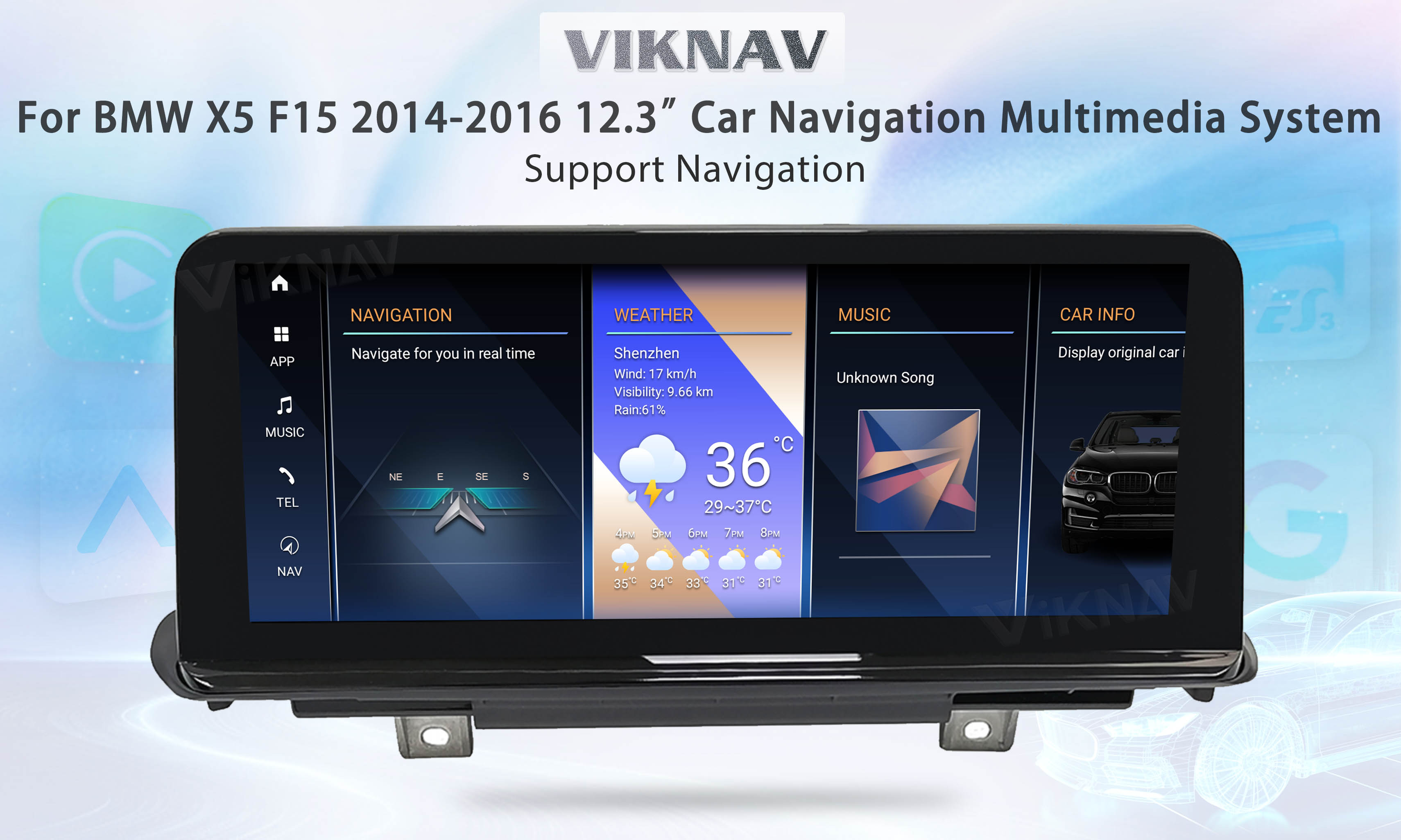 Viknav Car Radio 12.3 inch For BMW X5 F15 2014 2015 2016 GPS Navigation Multimedia Carplayer NBT System Head Unit 128GB