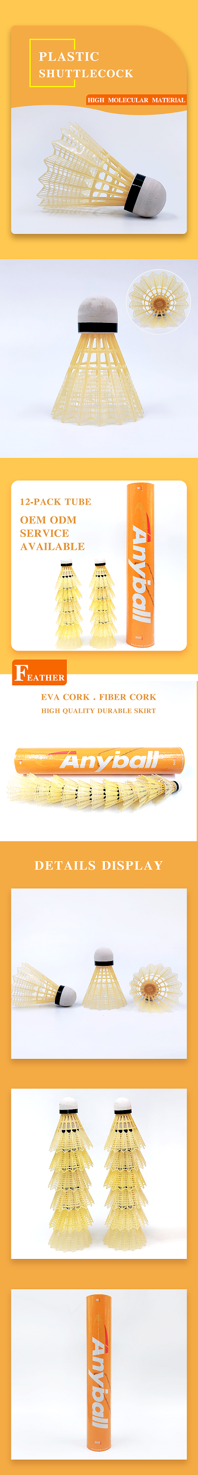 Yellow Plastic Shuttlecocks Badminton Plastic Cock Ball Outdoor Sport 12pcs Tube