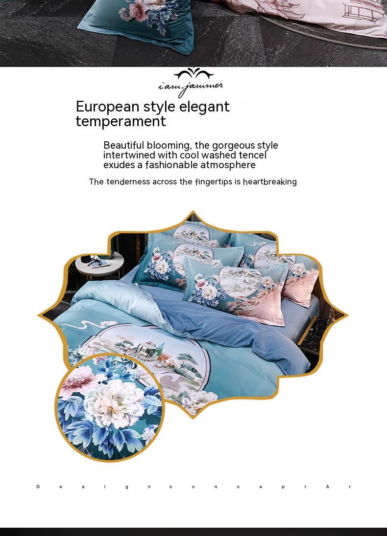 Fashionable Washed Tencel Bedsheets Sets Bedding Set Eco-friendly and Soft Hand Feel