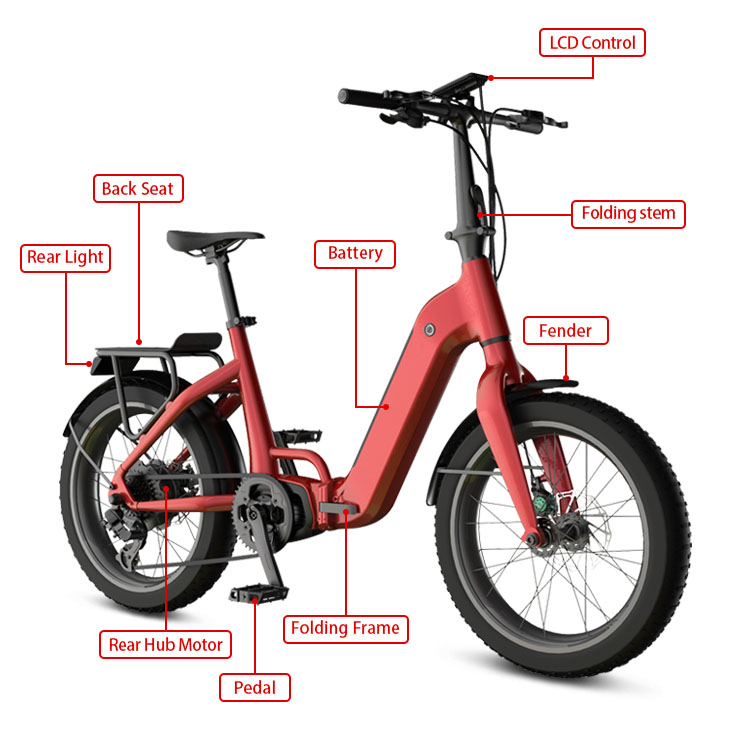 32km/H High Speed Hub Motor 20 Inch 48v Folding Electric Bicycle Battery