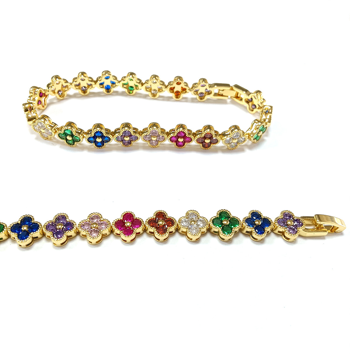 Rainbow Brass Gold Tennis Bracelet OEM ODM Cubic Zirconia Tennis Bracelet