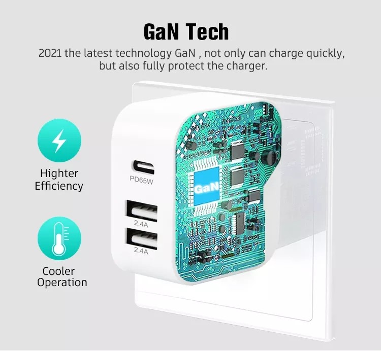 65W 3.0 GaN USB C Charger Type C Foldable Adapter With 3 Port