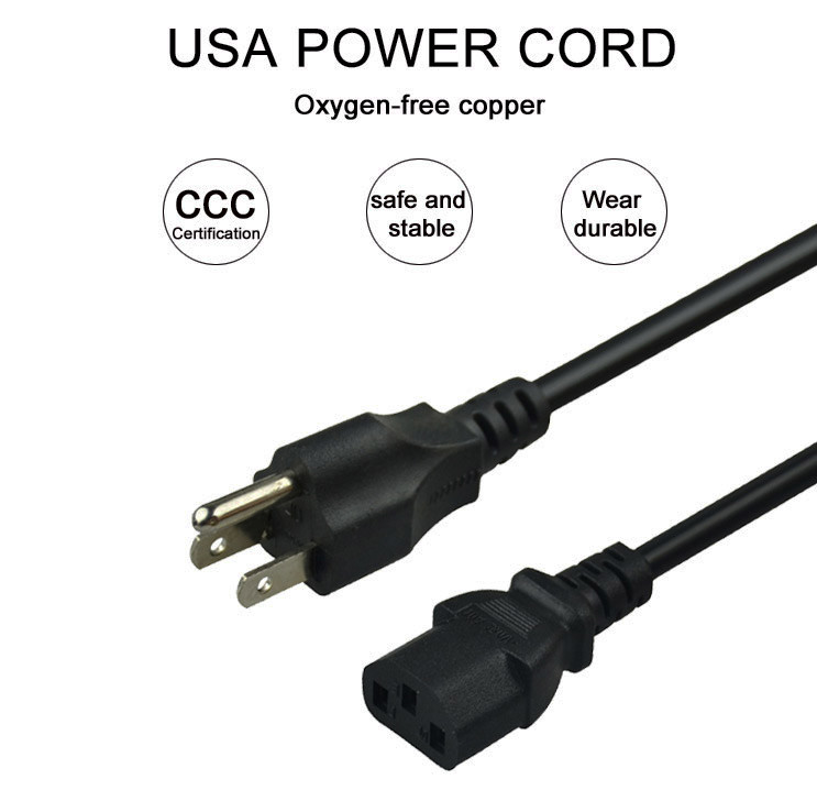 USA 3Pin UL Power Cord Electric 6ft Length safe SJT 18AWG Cable
