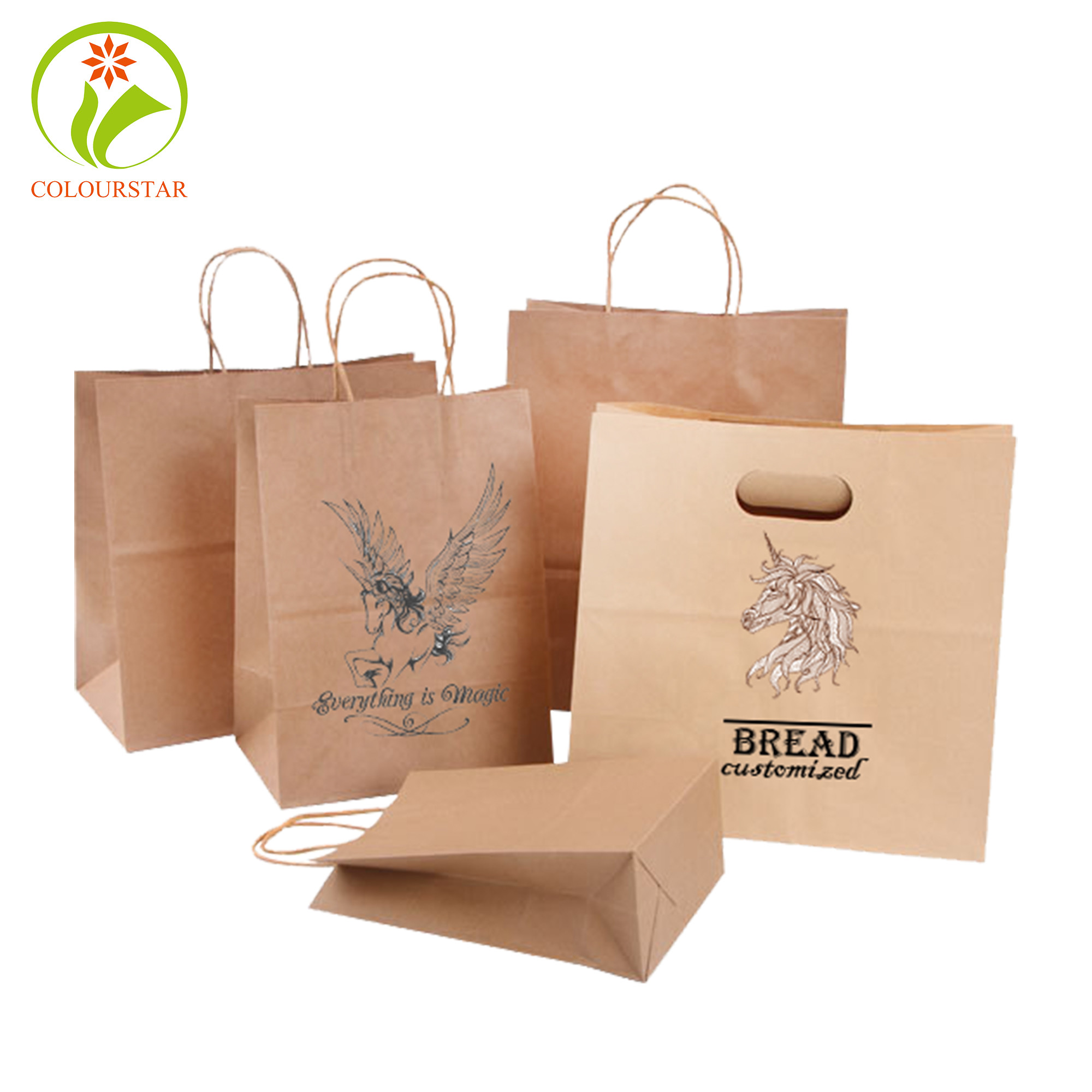 SGS CMYK Foldable Food Paper Bag 350g Brown Kraft Paper Bag